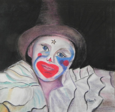 Painting titled "le-clown-reveur-pas…" by Nicole Esnault, Original Artwork