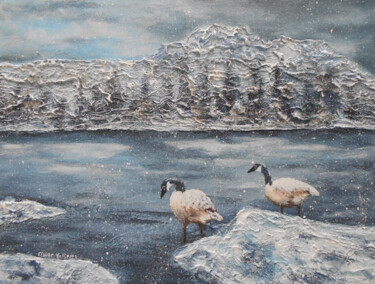 Painting titled "Promenade hivernale" by Nicole Ethier-Vallières, Original Artwork, Acrylic