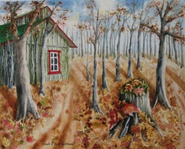 Peinture intitulée "Promenade d'automne" par Nicole Ethier-Vallières, Œuvre d'art originale, Aquarelle