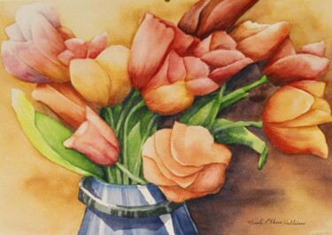 Peinture intitulée "La valse des tulipes" par Nicole Ethier-Vallières, Œuvre d'art originale, Aquarelle