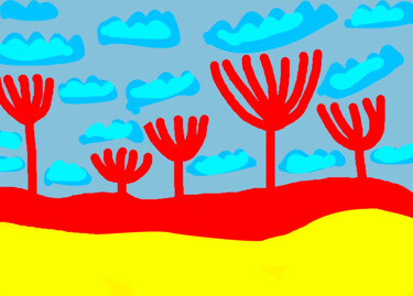 Arts numériques intitulée "arbres rouges" par Nicole Gix, Œuvre d'art originale, Peinture numérique