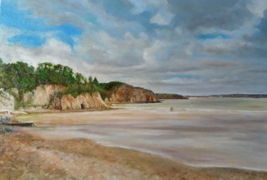 Painting titled "Plage à Crozon" by Nicole Hittema-Martineau, Original Artwork, Oil