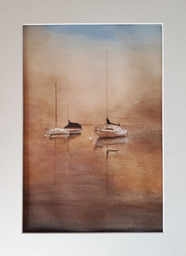 Painting titled "Temps calme" by Nicole Hittema-Martineau, Original Artwork, Watercolor