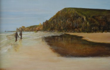 Peinture intitulée "Plage sur la presqu…" par Nicole Hittema-Martineau, Œuvre d'art originale, Huile