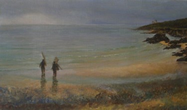 Peinture intitulée "Les pêcheurs à Plog…" par Nicole Hittema-Martineau, Œuvre d'art originale, Huile