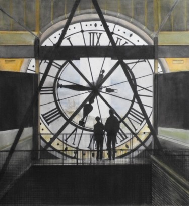 Peinture intitulée "L'horloge du musée…" par Nicole Hittema-Martineau, Œuvre d'art originale, Aquarelle