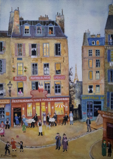 Painting titled "Paris ." by Nicole Hittema-Martineau, Original Artwork, Gouache