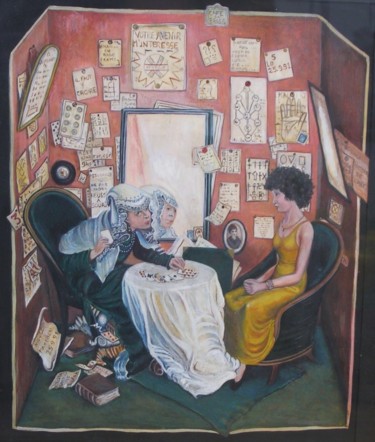 Peinture intitulée "La tireuse de carte…" par Nicole Hittema-Martineau, Œuvre d'art originale, Gouache