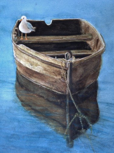 Peinture intitulée "La barque à la moue…" par Nicole Hittema-Martineau, Œuvre d'art originale, Aquarelle