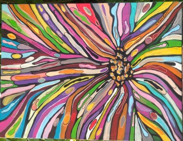 Peinture intitulée "Fleur au mille coul…" par Nicole Lambert, Œuvre d'art originale, Acrylique