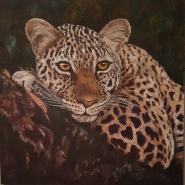 PANTHERE A L'AFFUT Peinture intitulée "PANTHERE A L'AFFUT" par Nicole Lavigne, Œuvre d'art originale, Huile