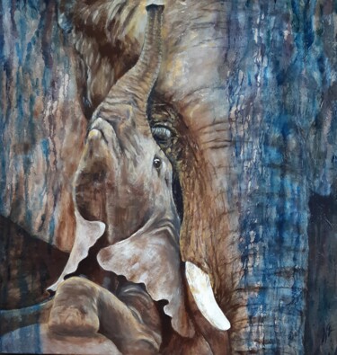 Schilderij getiteld "ELEPHANTEAU" door Nicole Lavigne, Origineel Kunstwerk, Olie