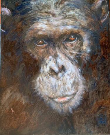Painting titled "chimpanzé" by Nicole Lavigne, Original Artwork, Oil