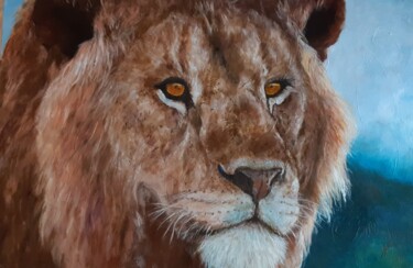 Painting titled "LION" by Nicole Lavigne, Original Artwork, Oil