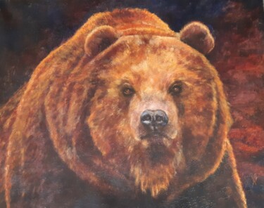 Painting titled "OURS BRUN" by Nicole Lavigne, Original Artwork, Oil
