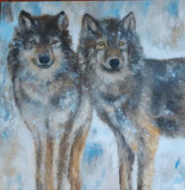 Schilderij getiteld "LOUPS" door Nicole Lavigne, Origineel Kunstwerk, Olie