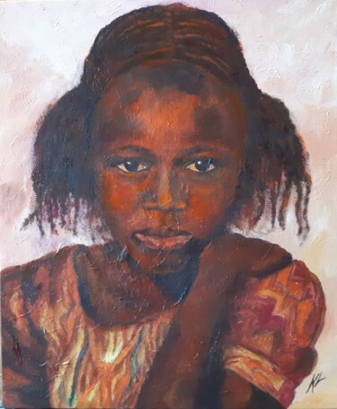 Ζωγραφική με τίτλο "ENFANT AFRICAINE" από Nicole Lavigne, Αυθεντικά έργα τέχνης, Λάδι