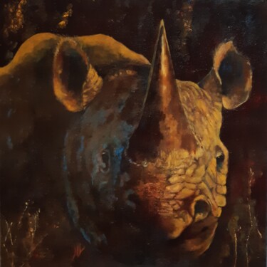 Schilderij getiteld "RHINOCEROS" door Nicole Lavigne, Origineel Kunstwerk, Olie