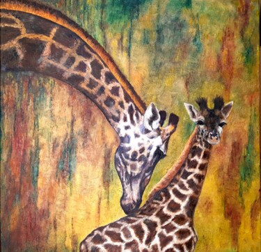 Painting titled "GIRAFES" by Nicole Lavigne, Original Artwork, Oil