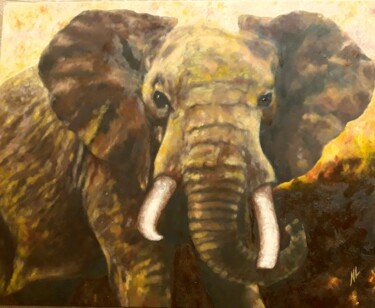 Painting titled "ELEPHANT" by Nicole Lavigne, Original Artwork, Oil