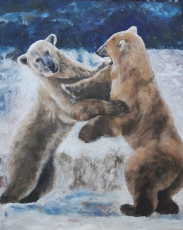 Painting titled "OURS BLANCS" by Nicole Lavigne, Original Artwork, Oil
