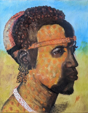 Painting titled "HOMME D'ETHIOPIE" by Nicole Lavigne, Original Artwork, Oil