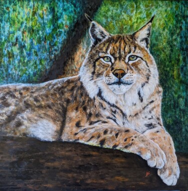 Painting titled "LYNX BOREAL" by Nicole Lavigne, Original Artwork, Oil
