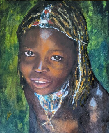 Painting titled "ENFANT D'AFRIQUE" by Nicole Lavigne, Original Artwork, Oil