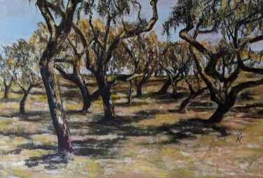 Painting titled "PLANTATION DE CHENE…" by Nicole Lavigne, Original Artwork, Oil