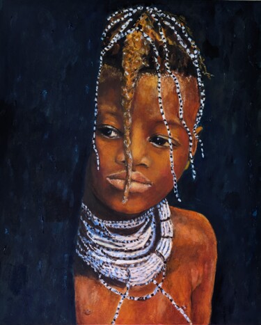 Painting titled "FILLETTE HIMBA" by Nicole Lavigne, Original Artwork, Oil