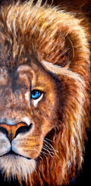 Peinture intitulée "PORTRAIT DE LION" par Nicole Lavigne, Œuvre d'art originale, Huile