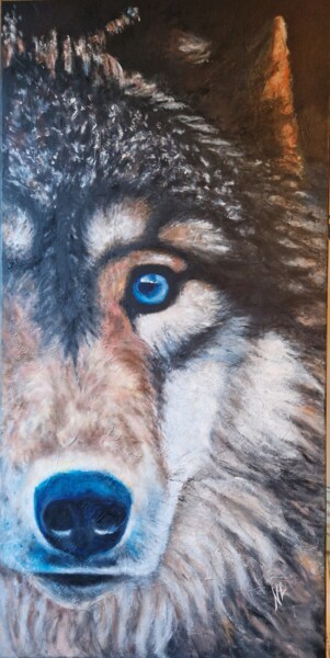 Painting titled "LOUP" by Nicole Lavigne, Original Artwork, Oil