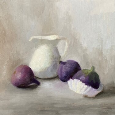 Peinture intitulée "Creamer and Figs" par Nicole Le Gall, Œuvre d'art originale, Huile Monté sur Panneau de bois