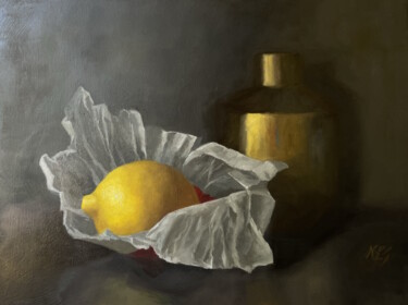Malerei mit dem Titel "Citron et Papier de…" von Nicole Le Gall, Original-Kunstwerk, Öl
