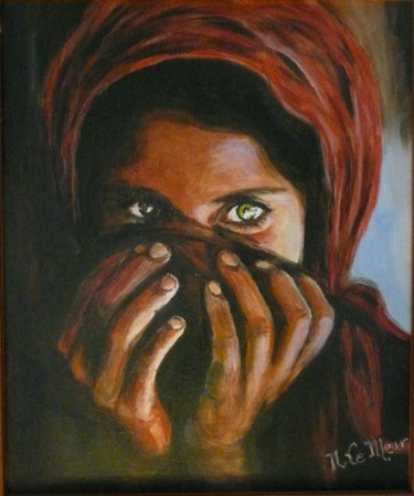 Painting titled "Jeune fille Afghane…" by Nicole Le Meur, Original Artwork, Oil