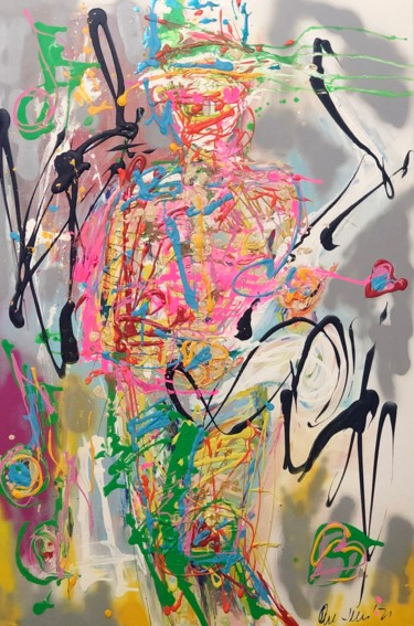 a snowman and a saxophon Painting titled "a snowman and a sax…" by Nicole Leidenfrost, Original Art, Acrylic
