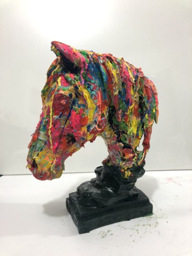 Bunter Pferdekopf Sculpture intitulée "Bunter Pferdekopf" par Nicole Leidenfrost, Œuvre d'art originale, Acrylique