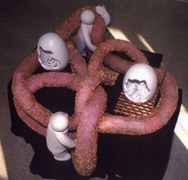 Sculptuur getiteld "Fils de laine, fils…" door Nicole Lemieux, Origineel Kunstwerk, Klei
