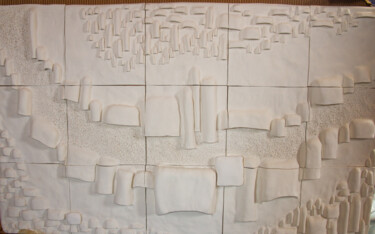 Sculpture titled "Dolines calcaires" by Nicole Lemieux, Original Artwork, Clay Mounted on Wood Panel
