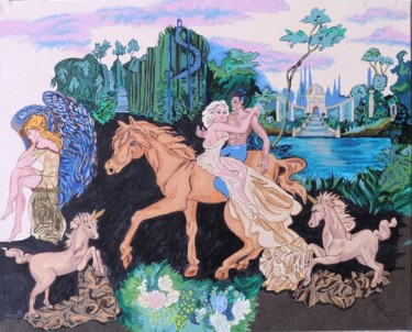 Картина под названием "les-amoureux-aux-li…" - Nicole Lubrano-Lavadera, Подлинное произведение искусства, Масло