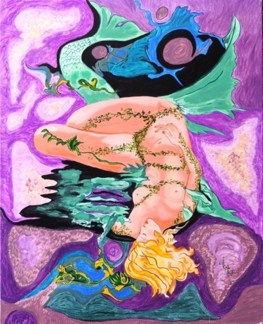 Painting titled "sommeil-de-sirene" by Nicole Lubrano-Lavadera, Original Artwork, Oil