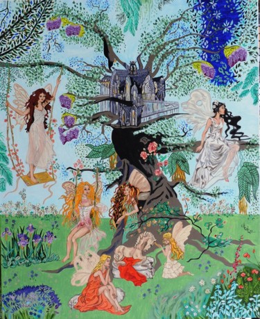 Peinture intitulée "l-arbre-a-fees" par Nicole Lubrano-Lavadera, Œuvre d'art originale, Huile