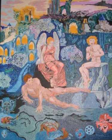 Malerei mit dem Titel "pan-eveille-son-per…" von Nicole Lubrano-Lavadera, Original-Kunstwerk, Öl