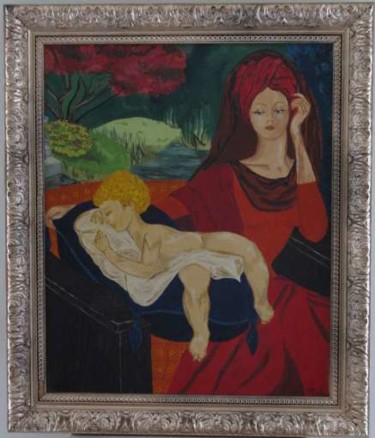 Painting titled "la-vierge-a-l-enfan…" by Nicole Lubrano-Lavadera, Original Artwork, Oil