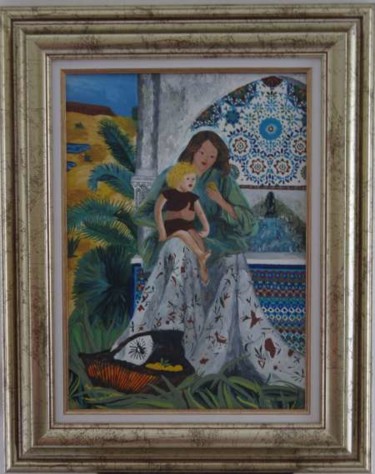 Painting titled "la-vierge-a-l-enfant" by Nicole Lubrano-Lavadera, Original Artwork, Oil