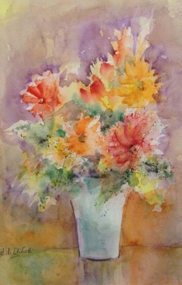 Painting titled "Fleurs des champs" by Nicole Olivieri, Original Artwork, Watercolor