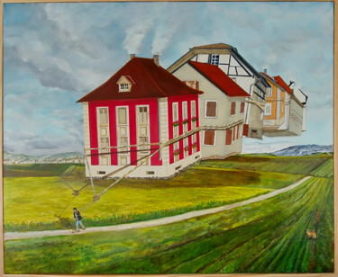 Peinture intitulée "le déménagement" par Nicole Pèpe Gaumier, Œuvre d'art originale, Huile Monté sur Châssis en bois