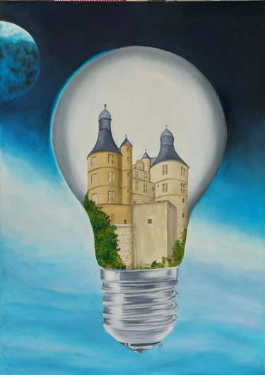 Картина под названием "A la lumière du cha…" - Nicole Pèpe Gaumier, Подлинное произведение искусства, Масло