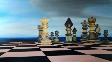 Pittura intitolato "le jeu d'échec" da Nicole Pèpe Gaumier, Opera d'arte originale, Olio
