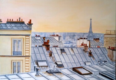 Peinture intitulée "Les toits de Paris" par Nicole Pèpe Gaumier, Œuvre d'art originale, Huile